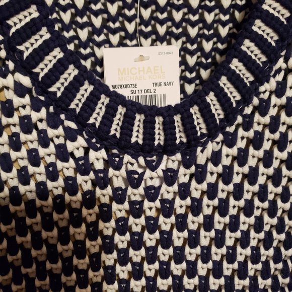 New Michael Kors Navy Blue Sweater Dress with fringe bottom - Picture 3 of 13